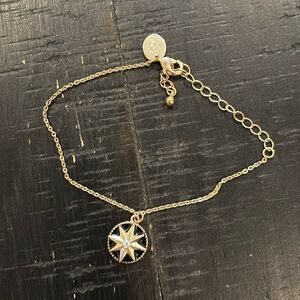 Zircon Decor North Star Pendant Gold Tone Hallmark Marked Necklace Enamel​​​​​